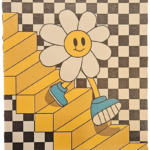 Blij Bloem lopen van de trap af